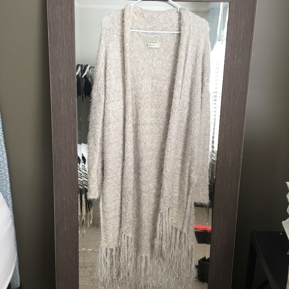 Abercrombie duster fuzzy cardigan with fringe